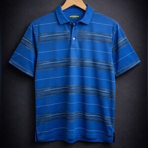 Ben Hogan Performance Golf Polo Shirt Blue Striped Moisture Wicking Men’s Large